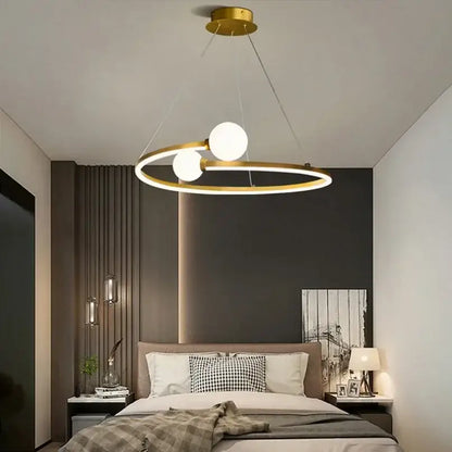 Gold nordic ring led chandelier dining room modern glass pendant