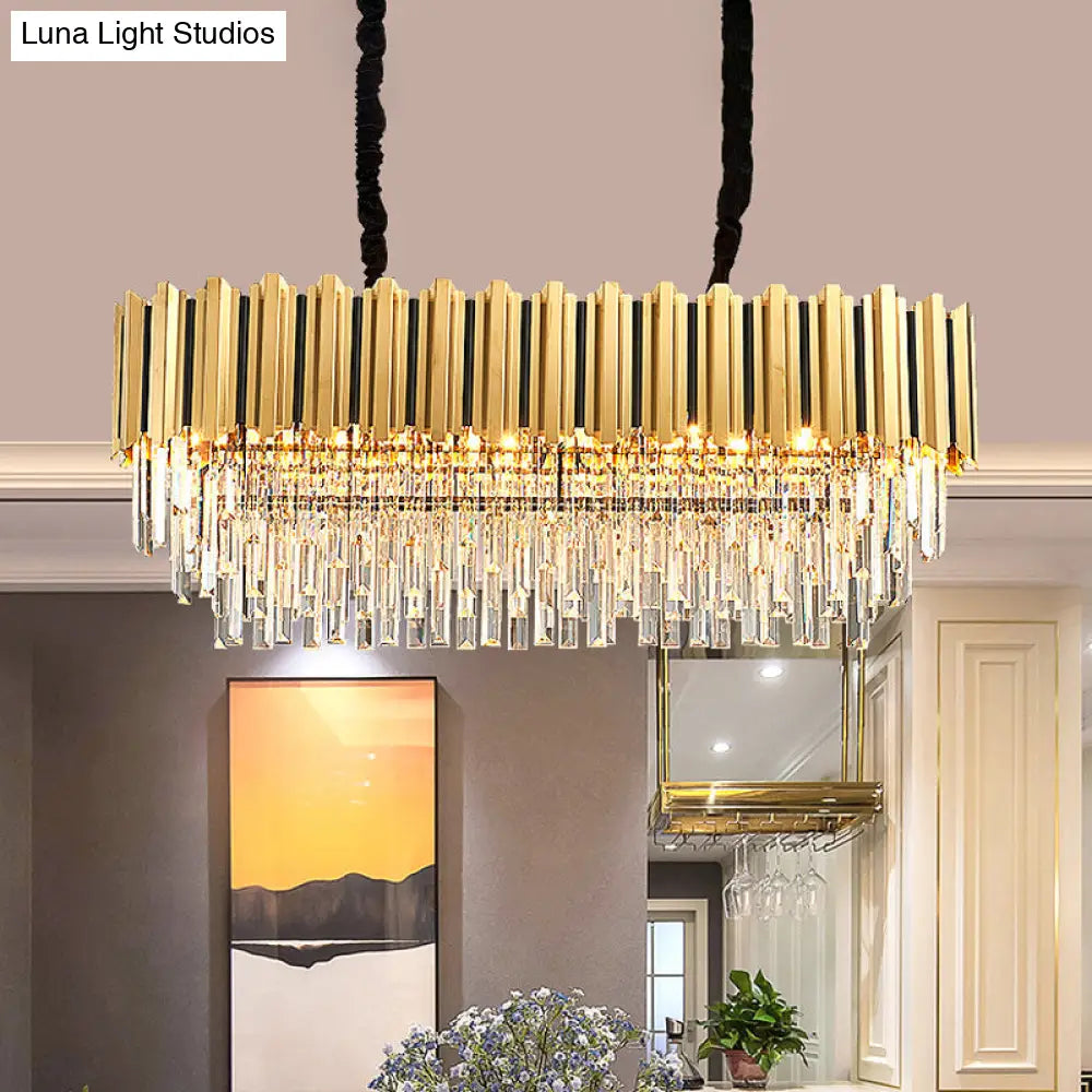 DecorBites™ Gold Oblong Crystal Rod Pendant - Postmodern 10-Light Kitchen Island Light