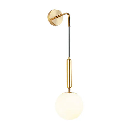 Gold opal glass spherical wall light fixture for bedroom