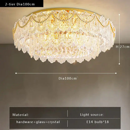 Gold pearl pendant chandelier – living room crystal leaf decor