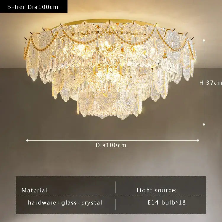 Gold pearl pendant chandelier – living room crystal leaf decor