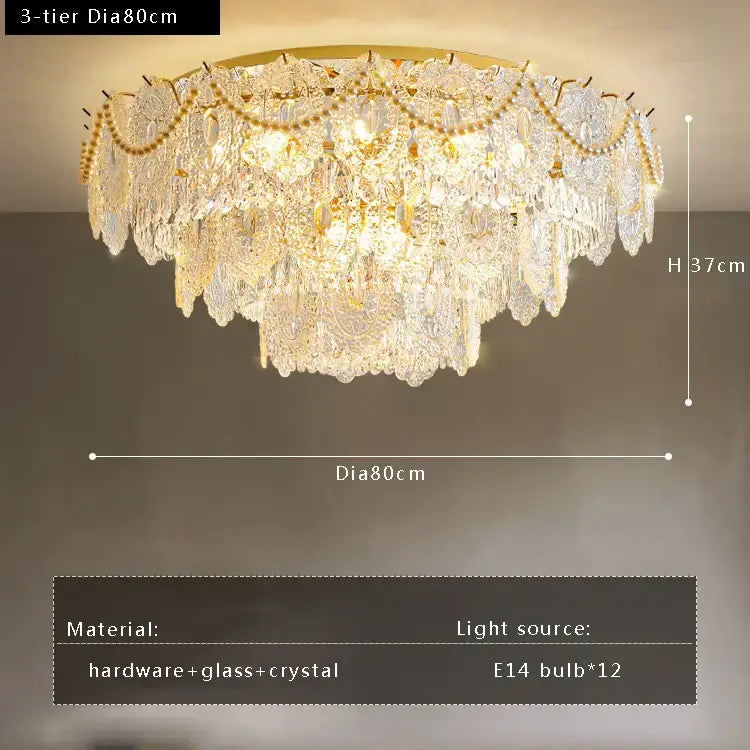 Gold pearl pendant chandelier – living room crystal leaf decor