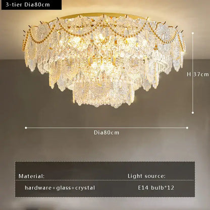 Gold pearl pendant chandelier – living room crystal leaf decor
