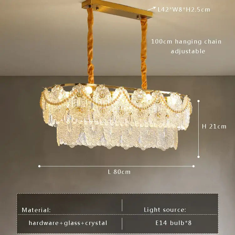 Gold pearl pendant chandelier – living room crystal leaf decor