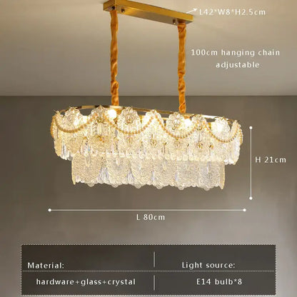 Gold pearl pendant chandelier – living room crystal leaf decor