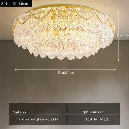 Gold pearl pendant chandelier – living room crystal leaf decor