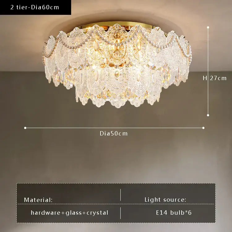 Gold pearl pendant chandelier – living room crystal leaf decor