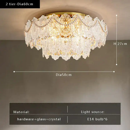 Gold pearl pendant chandelier – living room crystal leaf decor