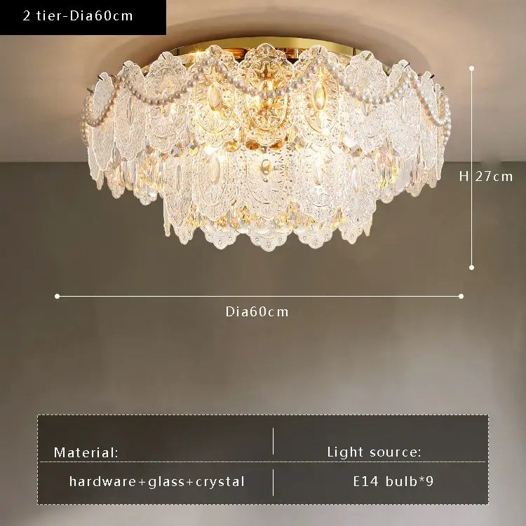 Gold pearl pendant chandelier – living room crystal leaf decor