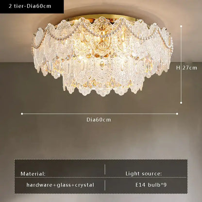 Gold pearl pendant chandelier – living room crystal leaf decor