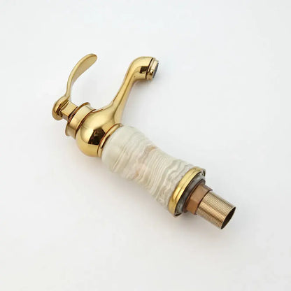 Gold plated jade bathroom faucet with marble base hot cold mixer