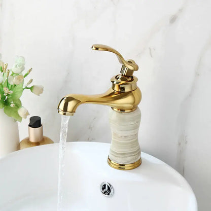 Gold plated jade bathroom faucet with marble base hot cold mixer