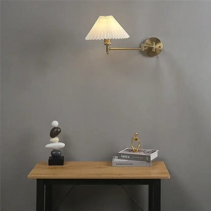 Gold pleated adjustable led wall lamp bedroom reading light