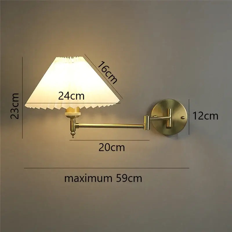 Gold pleated adjustable led wall lamp bedroom reading light