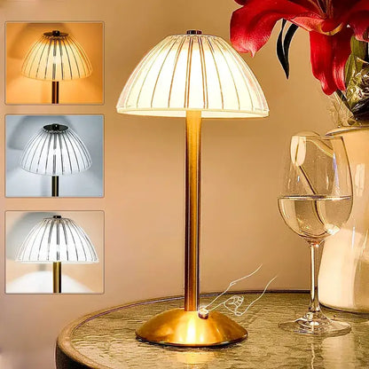 Gold pleated diamond touch sensor led table lamp bedroom light
