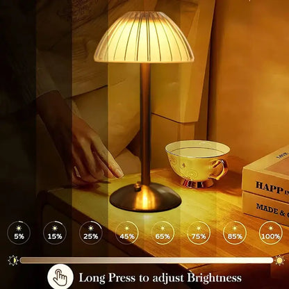 Gold pleated diamond touch sensor led table lamp bedroom light