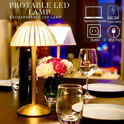Gold pleated diamond touch sensor led table lamp bedroom light