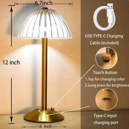 Gold pleated diamond touch sensor led table lamp bedroom light