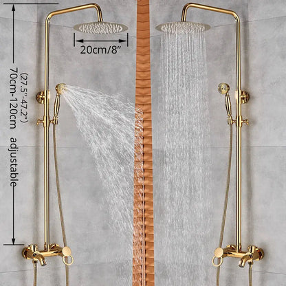 Gold polish rain shower system with handheld spray for bathroom