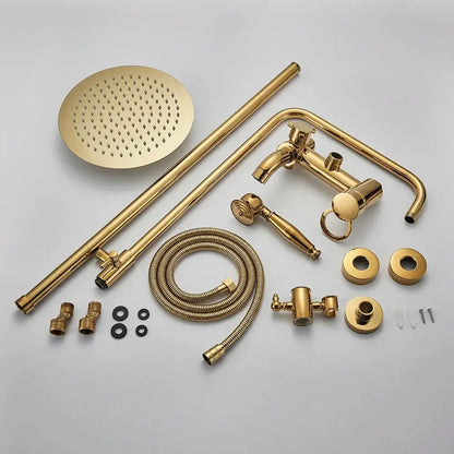 Gold polish rain shower system with handheld spray for bathroom