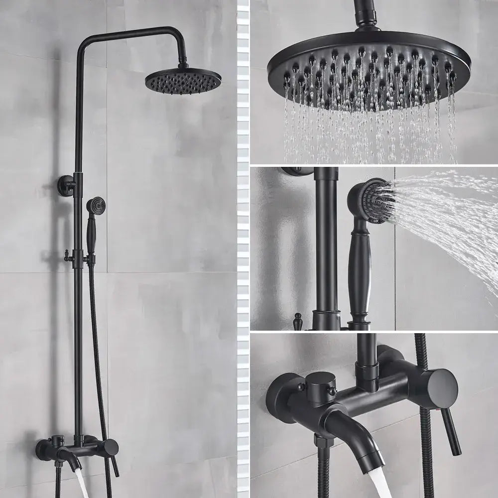 Gold polish rain shower system with handheld spray for bathroom