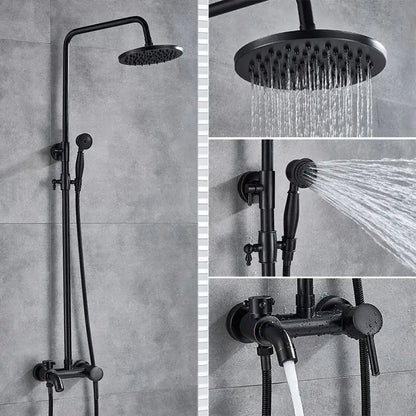 Gold polish rain shower system with handheld spray for bathroom