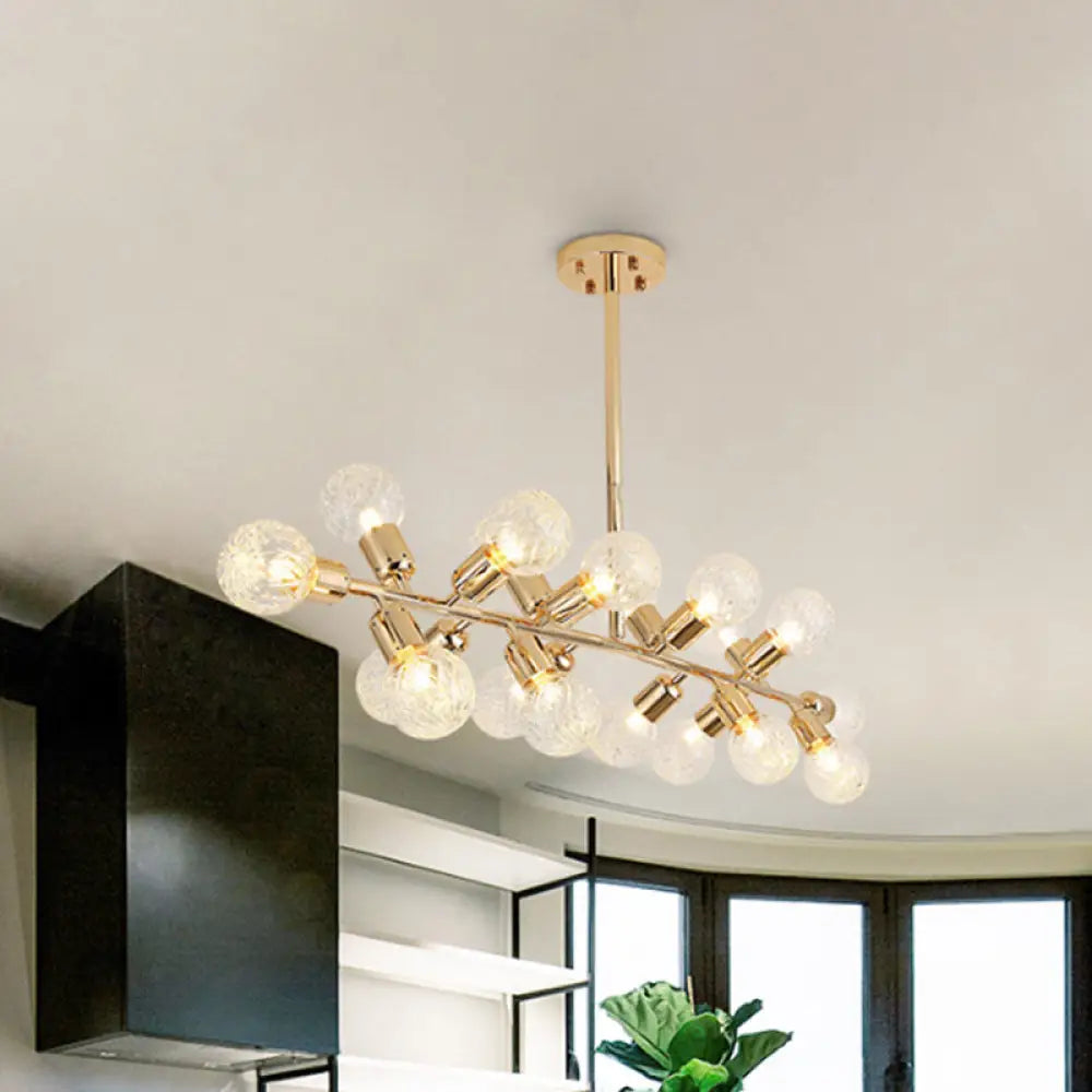 DecorBites™ Gold Prismatic Glass Ball Linear Chandelier - Modern Metal Island Light with 18 Lights - Ideal for Hotels