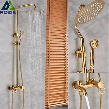 Gold rainfall and waterfall shower faucet set bathroom system