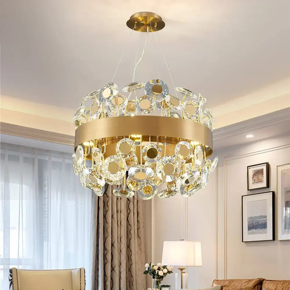 Gold rectangular crystal pendant chandelier for dining room