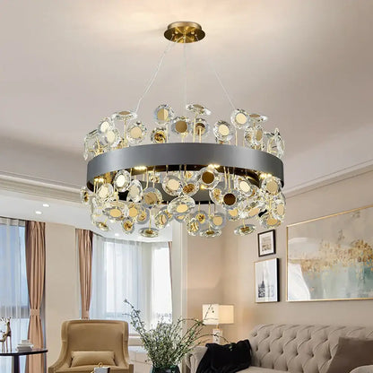 Gold rectangular crystal pendant chandelier for dining room