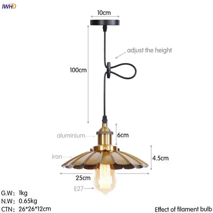 Gold retro edison fluted petal pendant lights for dining room