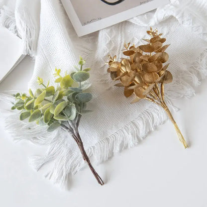 Gold silver and green eucalyptus leaves artificial plants wedding decor