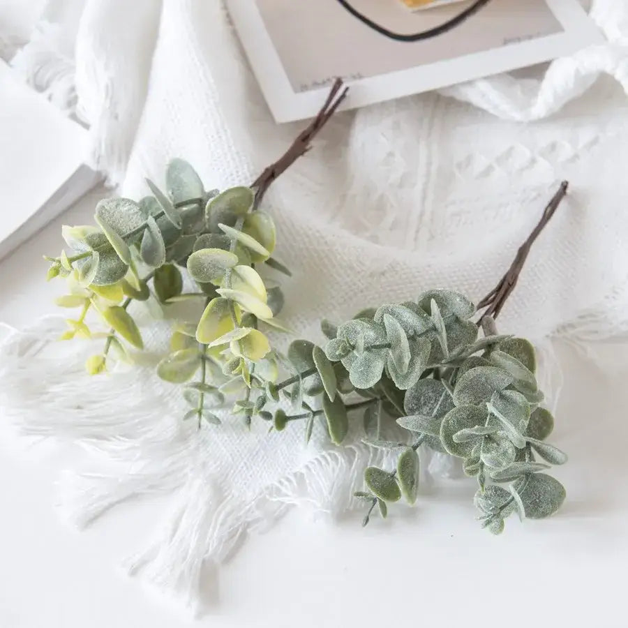 Gold silver and green eucalyptus leaves artificial plants wedding decor