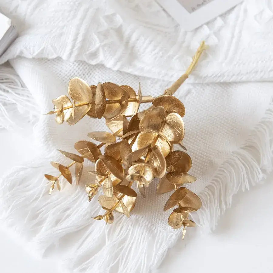 Gold silver and green eucalyptus leaves artificial plants wedding decor