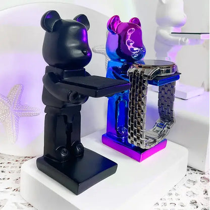 Gold & silver bear statue watch rack bedroom storage stand