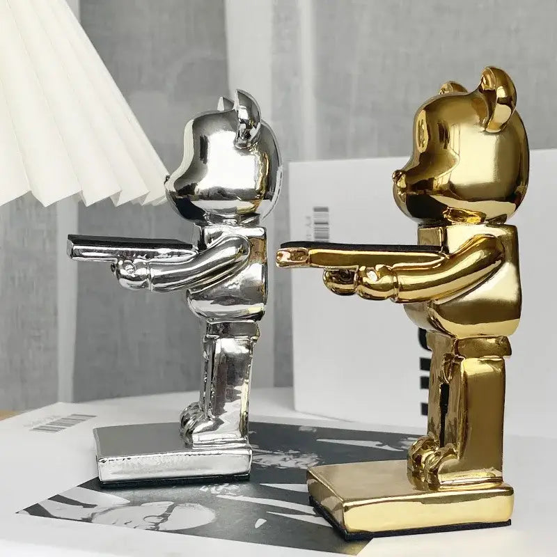 Gold & silver bear statue watch rack bedroom storage stand