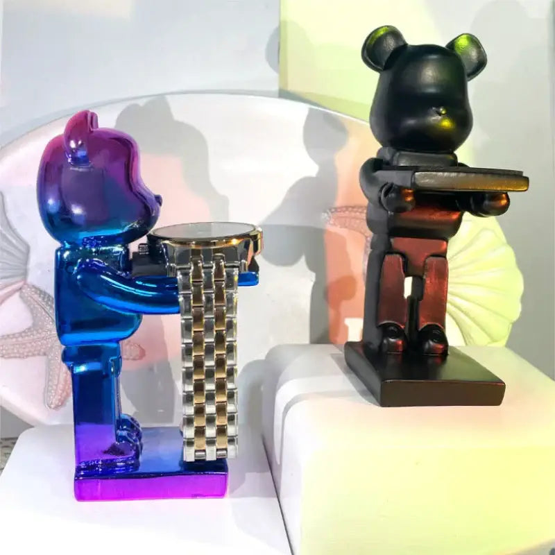 Gold & silver bear statue watch rack bedroom storage stand