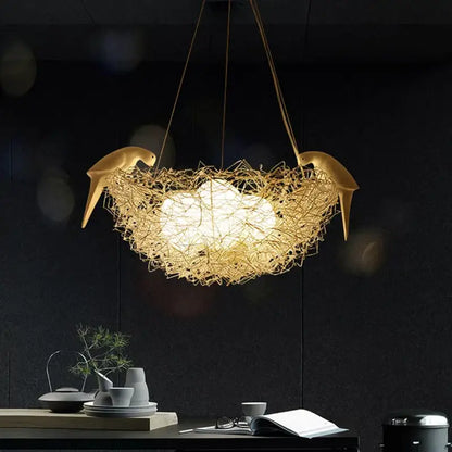 Gold & silver bird’s nest pendant lights for dining room