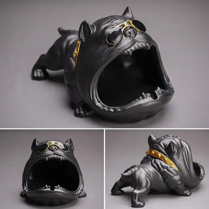 Gold & silver bulldog ceramic ashtray office desktop decor