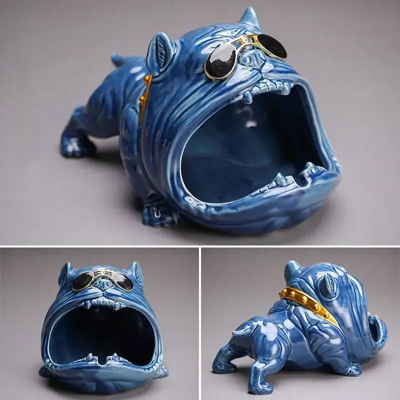 Gold & silver bulldog ceramic ashtray office desktop decor