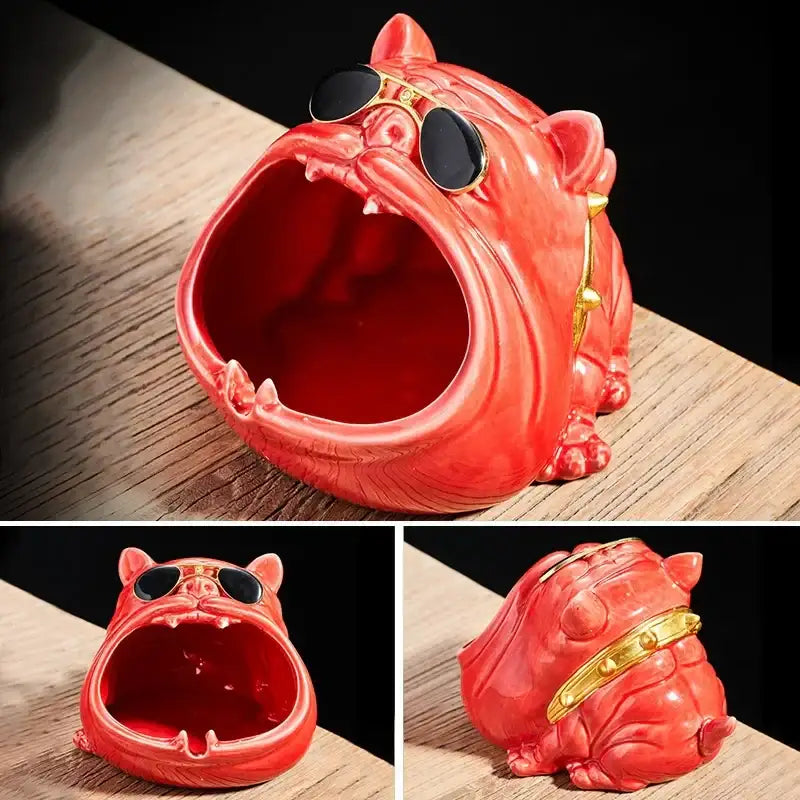 Gold & silver bulldog ceramic ashtray office desktop decor