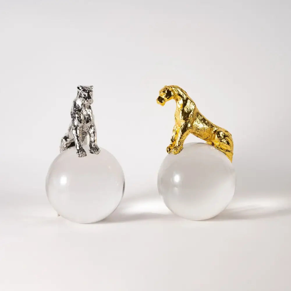 Gold & silver leopard crystal ball metal sculptures living room decor