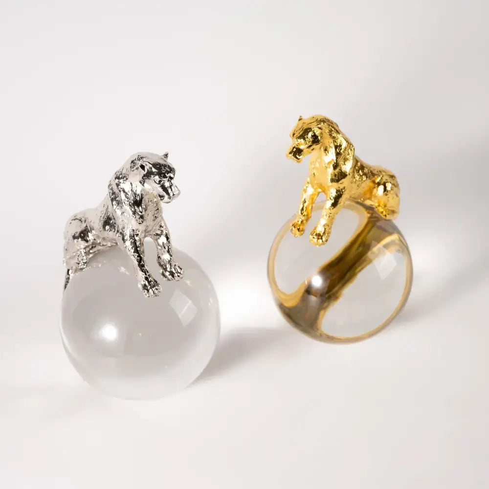 Gold & silver leopard crystal ball metal sculptures living room decor