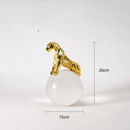 Gold & silver leopard crystal ball metal sculptures living room decor