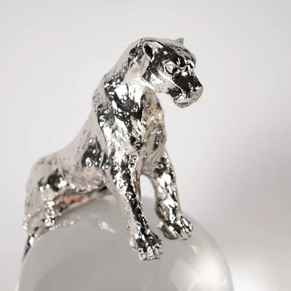 Gold & silver leopard crystal ball metal sculptures living room decor