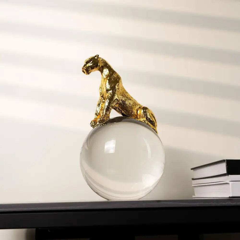 Gold & silver leopard crystal ball metal sculptures living room decor