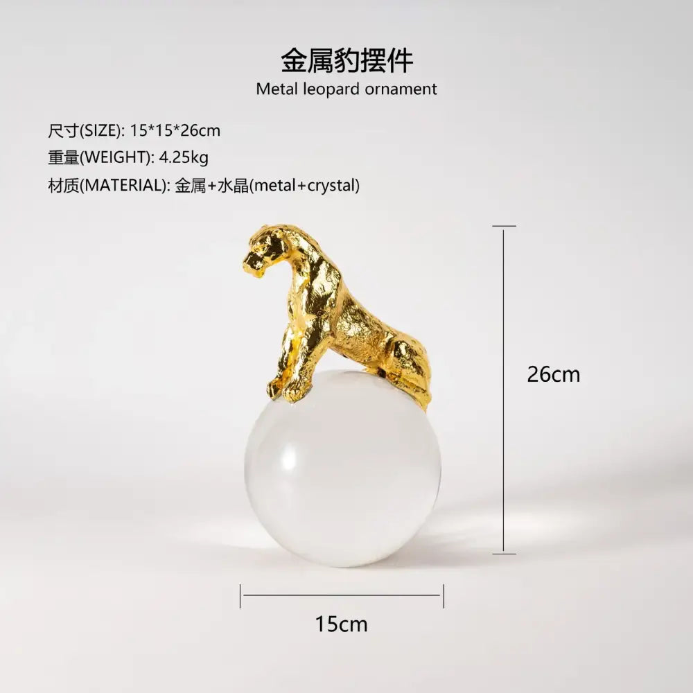 Gold & silver leopard crystal ball metal sculptures living room decor