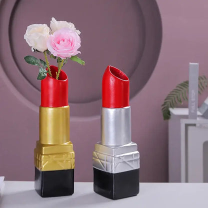 Gold & silver lipstick vase resin bedroom flower ornament