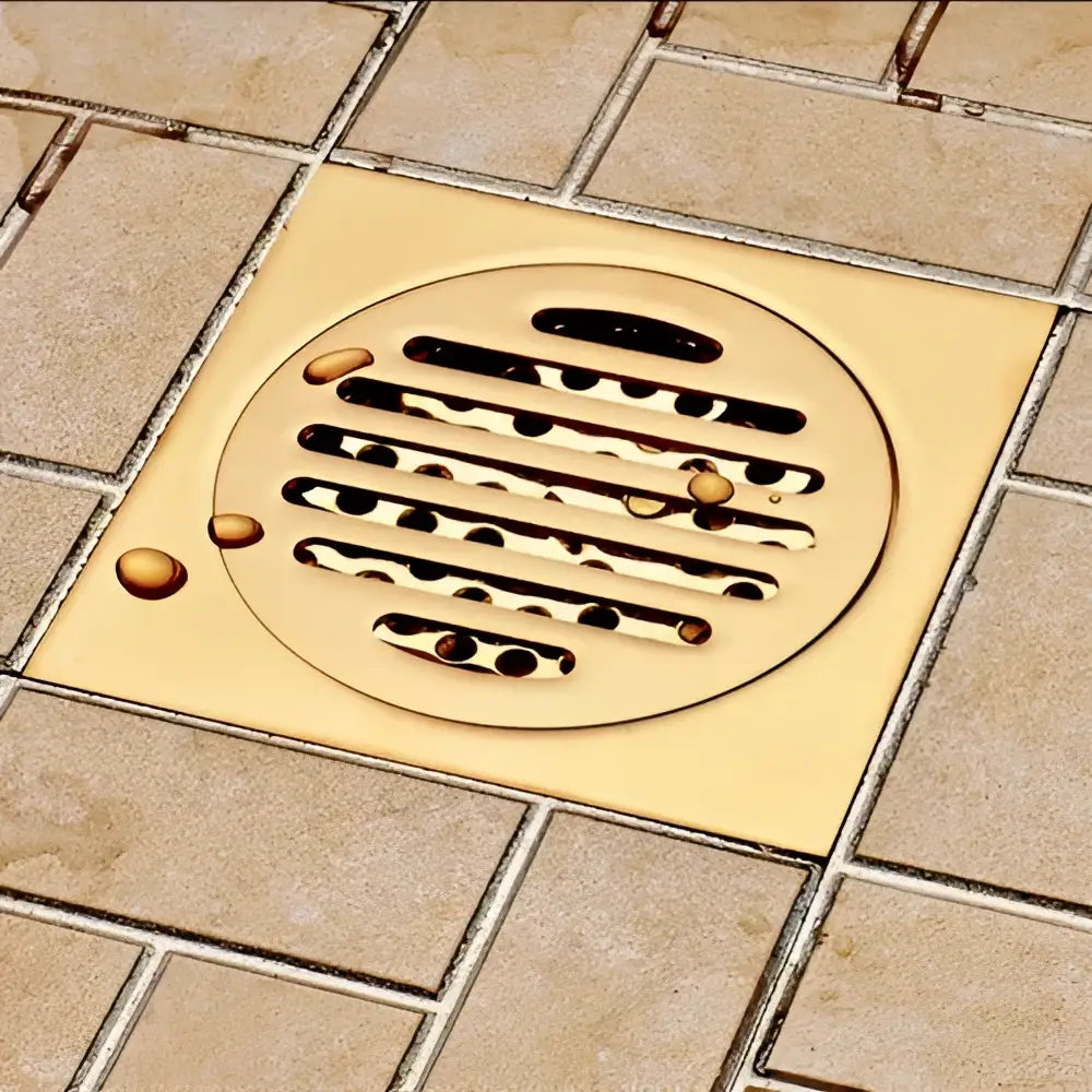 Gold square bathroom shower drain with interchangeable grates