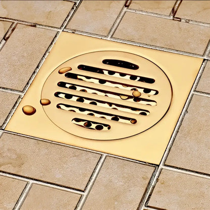 Gold square bathroom shower drain with interchangeable grates
